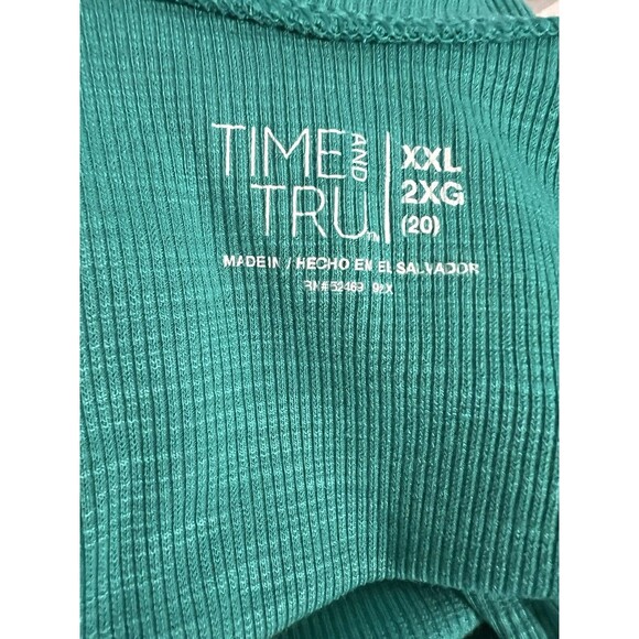 Time and Tru Knit Top Womans Plus Size XXL 20 Ribbed Pullover Green Scoop Neck - Picture 7 of 10